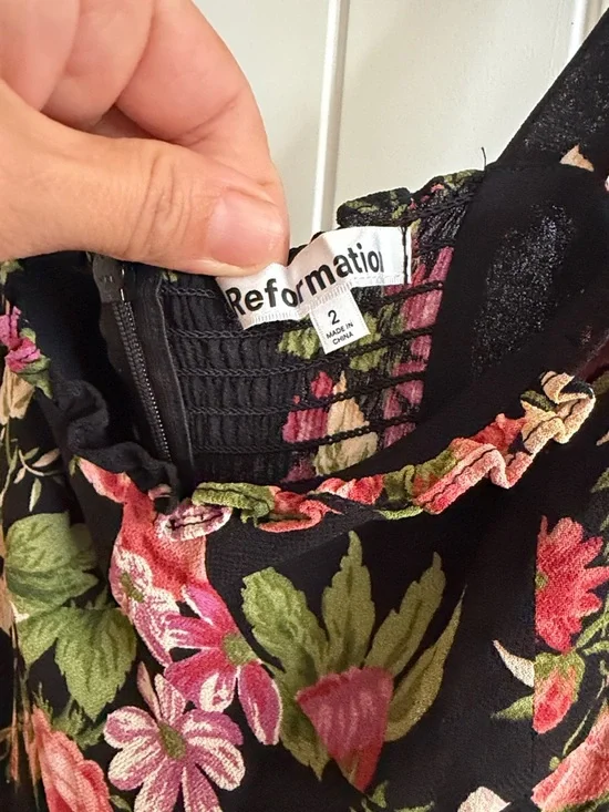 Reformation Black Floral Tie-Shoulder Midi Dress - Picture 2 of 5